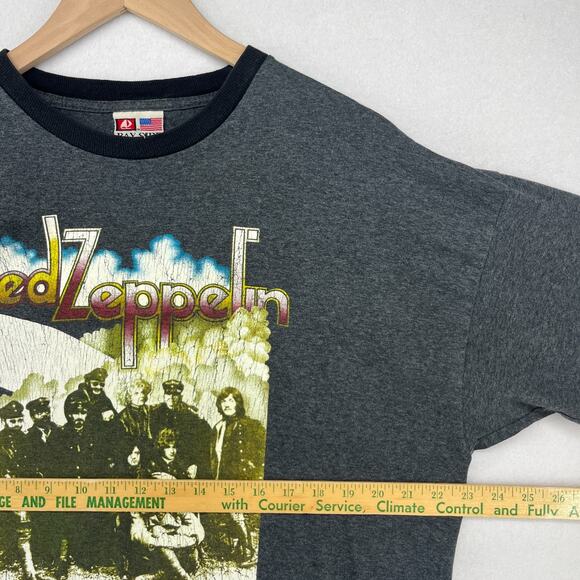 LED ZEPPELIN Mens L BAYSIDE Robert Plant Jimmy Page Stairway Ringer Cotton Gray - Picture 10 of 12